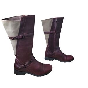 Teva Women Burgundy Waterproof Leather Tall Boots Side Zip Buckle Sz 8.5 Outdoor